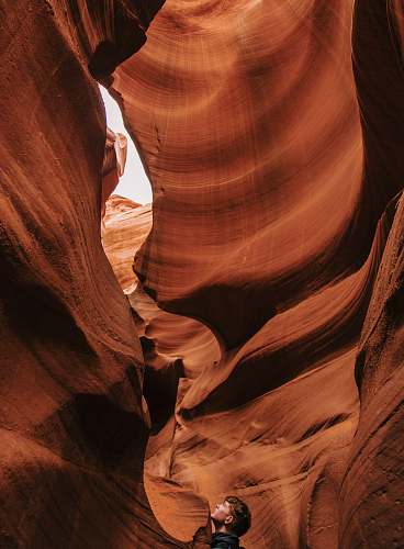 antelope canyon man standing inside cave human